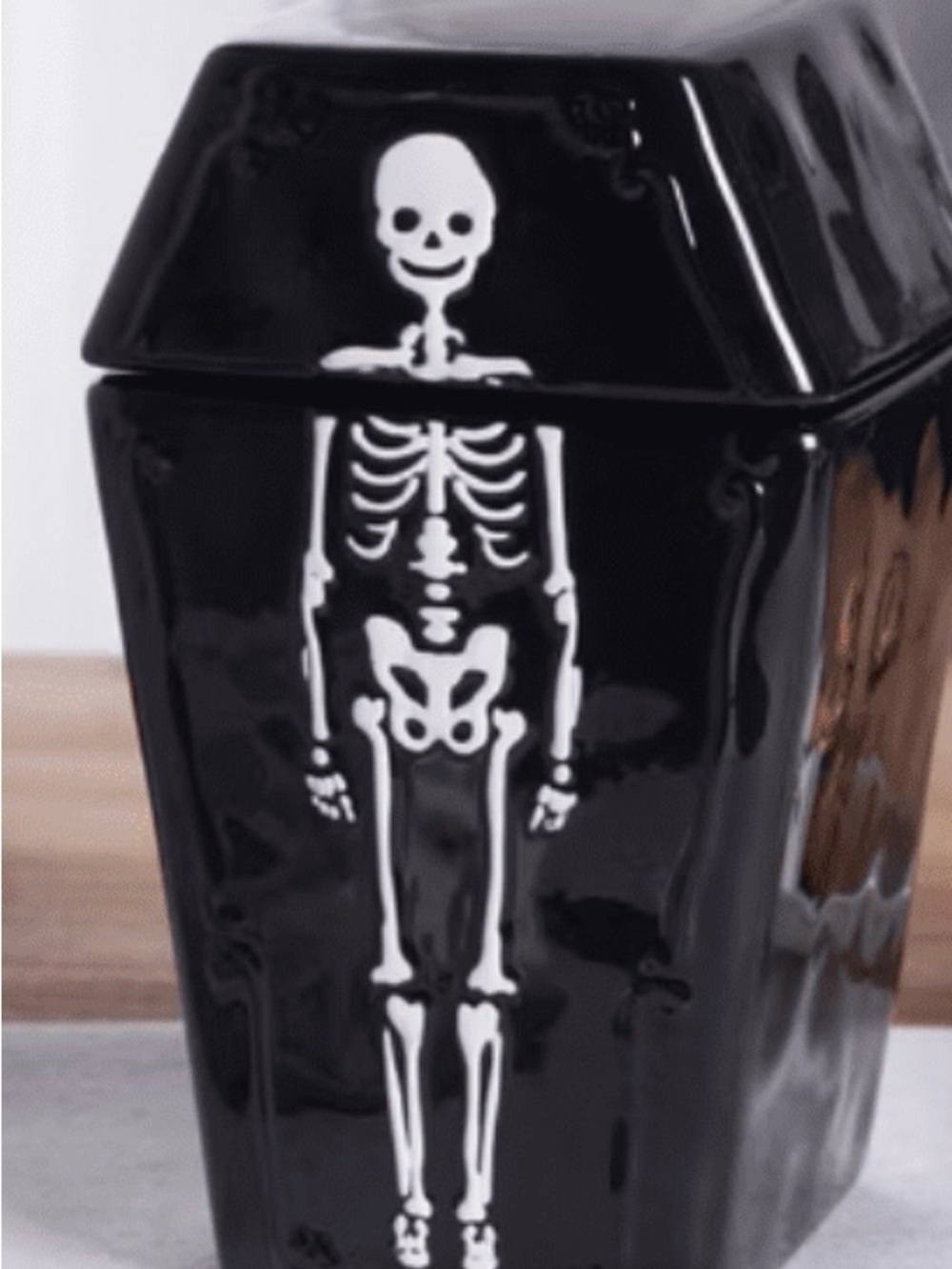 Black Skeleton Ceramic Coffin Canister - Home Accents